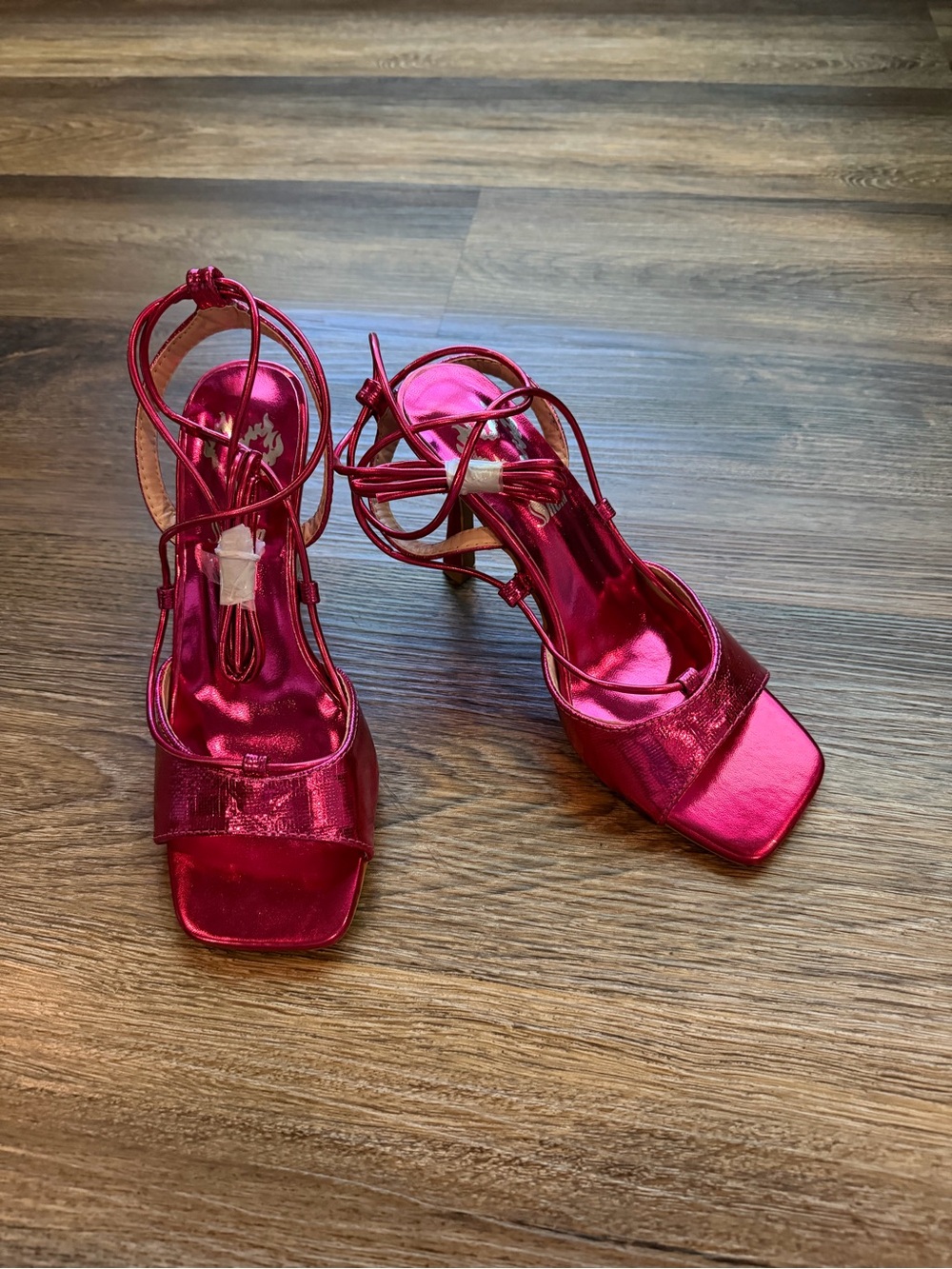 SHEIN Metallic Fuchsia Strappy Square-Toe High Heels